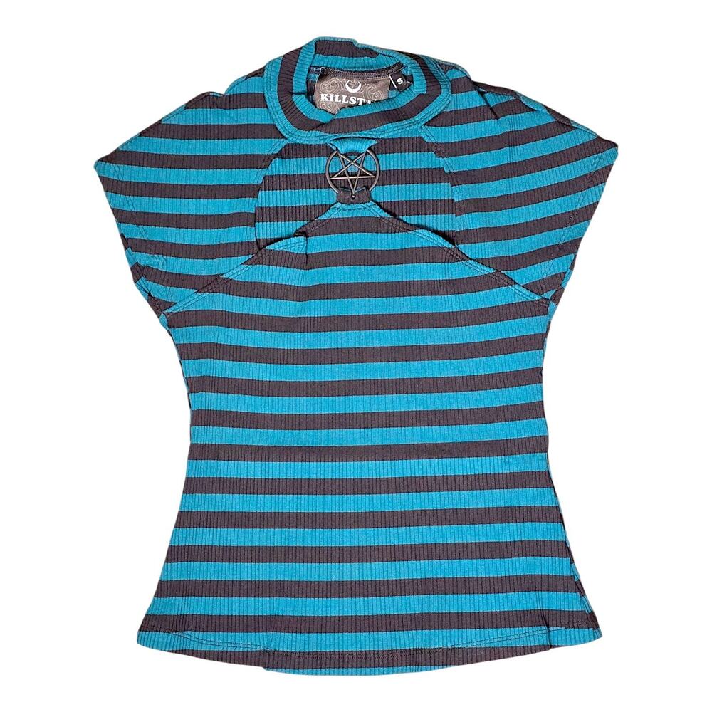 KILLSTAR Lamia Top S Green Black Striped Ribbed Pentagram Cutout NWT